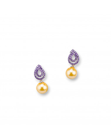 Orecchini Perno Di Argento 925 Con Perle Di Maiorca Gialla-SILVER 925 DESIGN ITALY | Worldofjewel.com