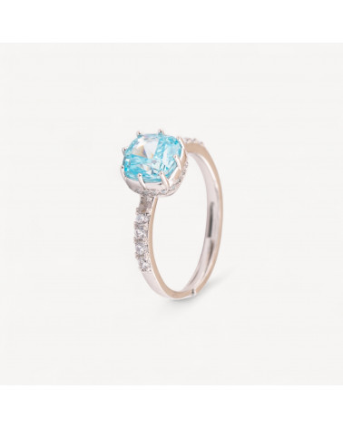 Anello Gioiello In Argento 925 Regolabile Con Corindone Sintetico Quadrato Blu Rodiato YJ-0342-RINGE AUS 925 SILBER | Worldofjewel.com