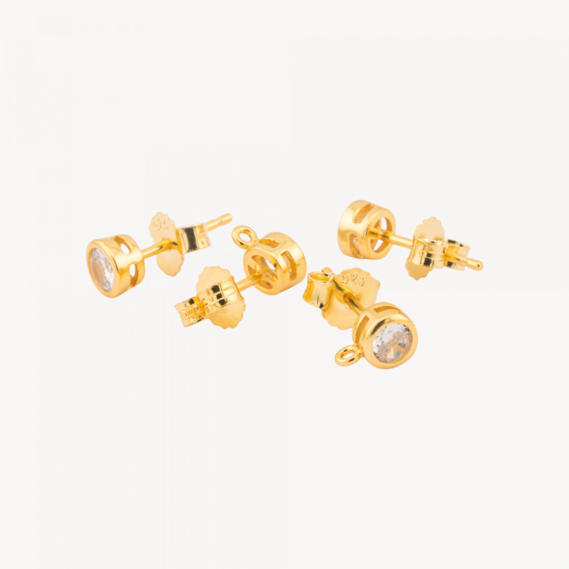 Βάση σκουλαρικιών από ασήμι 925 με ζιρκόνιο 5mm, 4 ζευγάρια, χρυσό-Βάσεις για σκουλαρίκια από ασήμι 925 | Worldofjewel.com