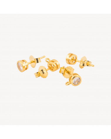 Base Per Orecchini Di Argento 925 Con Zircone Perno Punto Luce 5mm 4 Paia Dorato-BASES DE BOUCLES D'OREILLES EN ARGENT 925 | Worldofjewel.com
