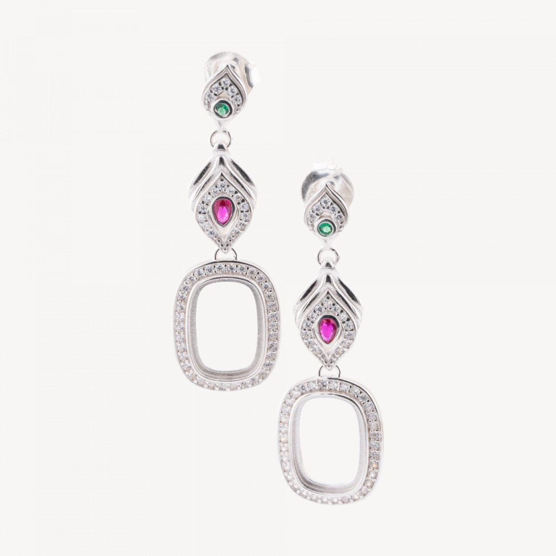 Base de pendiente de plata 925 con engaste de pasador de circonita-BASES PARA PENDIENTES DE PLATA 925 | Worldofjewel.com