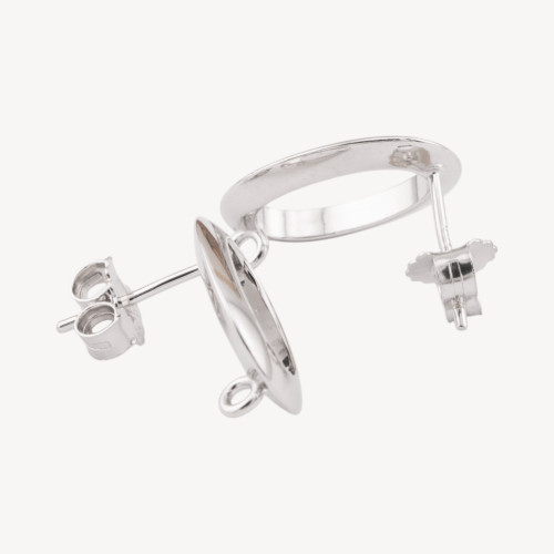 Fermoirs de boucles d'oreilles ovales en argent 925, 11 x 17 mm, 1 paire