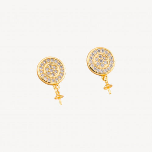 925 Silver Round Earring Backs with Zirconia 9mm 2 Pairs Gold