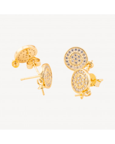 Basi Per Orecchini Di Argento 925 Tondo Con Zirconi 9mm 2 Coppie Dorato-BASES DE BOUCLES D'OREILLES EN ARGENT 925 | Worldofjewel.com