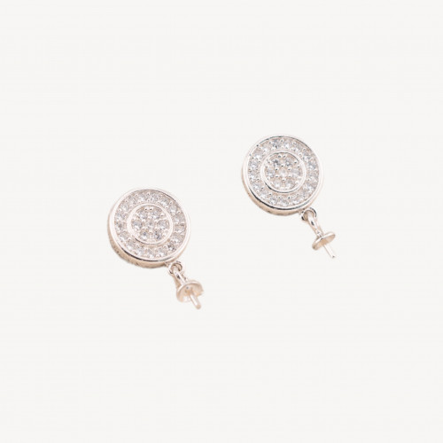 Fermoirs de boucles d'oreilles ronds en argent 925 avec zirconiums de 9 mm, 2 paires, plaqués rhodium