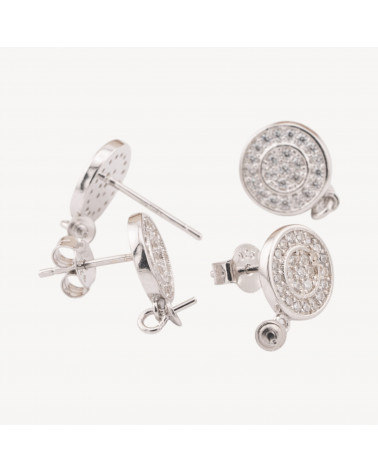 Basi Per Orecchini Di Argento 925 Tondo Con Zirconi 9mm 2 Coppie Rodiato-925 Silber Ohrringbasen | Worldofjewel.com