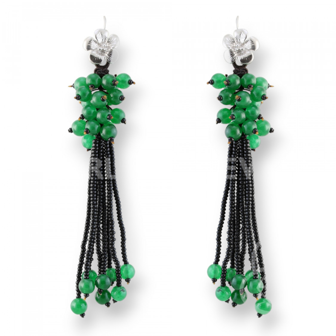 Orecchini A Monachella Di Argento 925 E Pietre Dure A Grappoli E Frange Con Giade Verdi-PLATA 925 FANTASIA | Worldofjewel.com