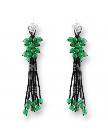 Orecchini A Monachella Di Argento 925 E Pietre Dure A Grappoli E Frange Con Giade Verdi-PLATA 925 FANTASIA | Worldofjewel.com