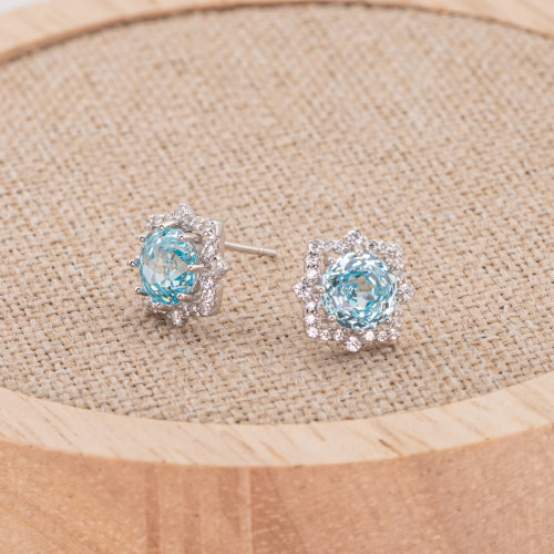 Pendientes de plata 925 con corindón sintético, estrella de 8 puntas y aguamarina rodiada EL020850