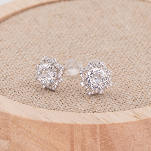 925 Silver Jewel Earrings with Synthetic Corundum, 8-Pointed Star, White Rhodium Plated EL020850