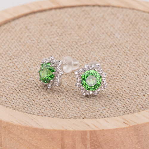 Pendientes de plata 925 con corindón sintético, estrella de 8 puntas, verde, baño de rodio EL020850