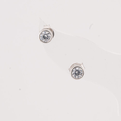 Ohrringe aus 925er Sterlingsilber mit Zirkonia, 5 mm großer, außenliegender Lichtpunktstecker mit 4 mm großen Zirkonia, 1 Paar