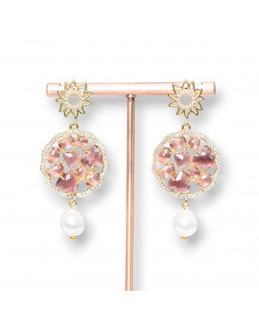 Orecchini Perno Di Argento 925 Con Bronzo E Occhio Di Gatto E Perle Di Fiume 24x55mm-ORECCHINI 925 SILVER HANDMADE | Worldofjewel.com
