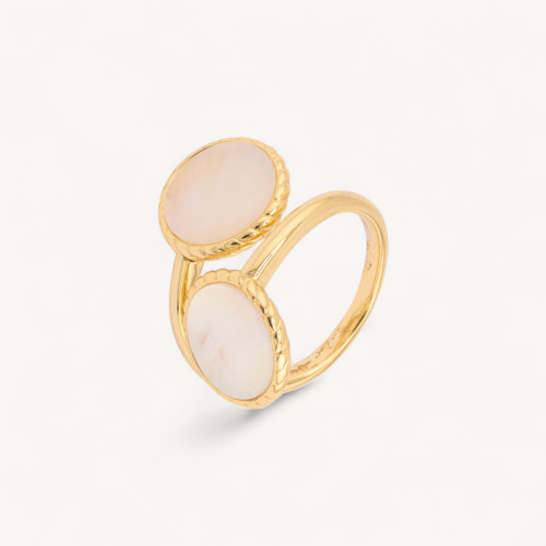 Bague en argent 925 sertie de nacre, double microfusion, taille ajustable MOD4479, or