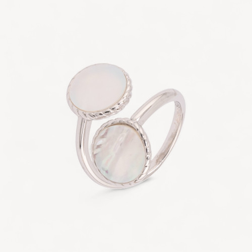 925 Silver Jewel Ring Dual Microfusion with Mother of Pearl Adjustable Size MOD4479 Rhodium Plated