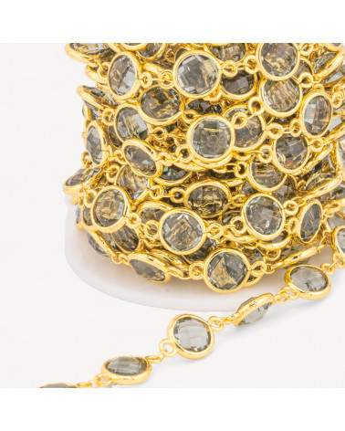 Catena Rosario Di Ottone Con Occhio Di Gatto Cabochon Tondo 10mm 5 Metri Dorato Grigio Trasparente-CATENE CON PIETRE E CRISTALLI | Worldofjewel.com