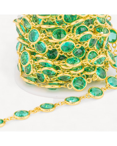Catena Rosario Di Ottone Con Occhio Di Gatto Cabochon Tondo 10mm 5 Metri Dorato Verde-CATENE CON PIETRE E CRISTALLI | Worldofjewel.com