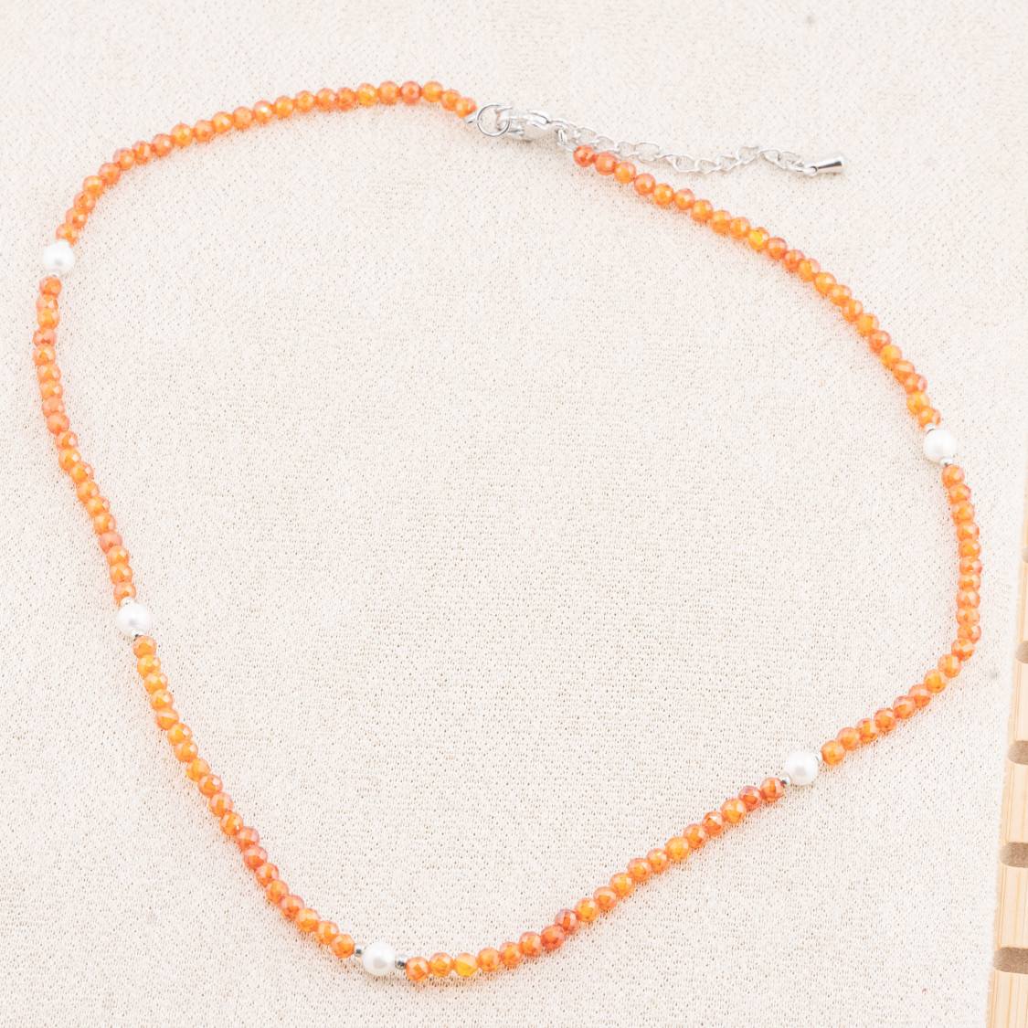Collana con Cristalli Arancioni E Perle Di Maiorca Con Chiusura e Catenina In Acciaio Rodiato 10pz-COLLANE BIJOUX | Worldofjewel.com