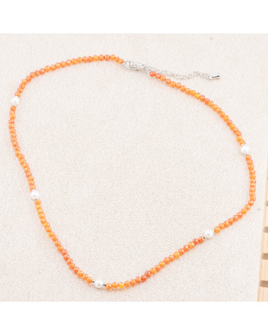 Collana con Cristalli Arancioni E Perle Di Maiorca Con Chiusura e Catenina In Acciaio Rodiato 10pz-COLLANE BIJOUX | Worldofjewel.com