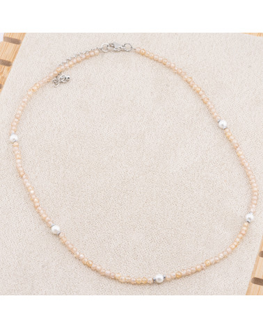 Collana con Cristalli Beige E Perle Di Maiorca Con Chiusura e Catenina In Acciaio Rodiato 10pz-COLLANE BIJOUX | Worldofjewel.com