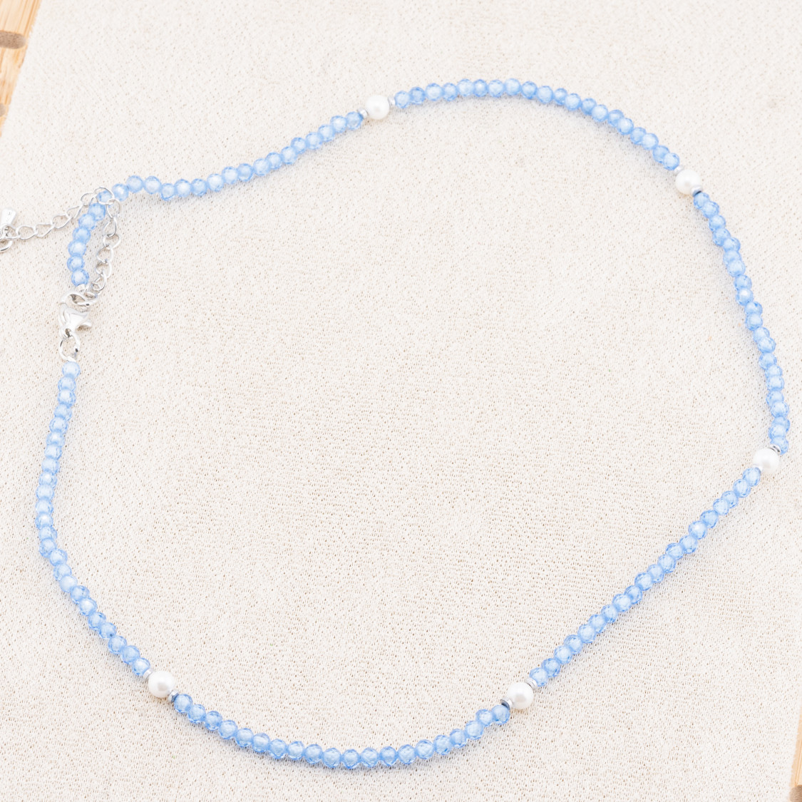Collana con Cristalli Blu E Perle Di Maiorca Con Chiusura e Catenina In Acciaio Rodiato 10pz-COLLANE BIJOUX | Worldofjewel.com