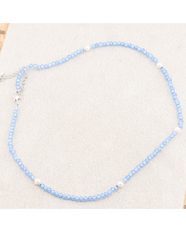 Collana con Cristalli Blu E Perle Di Maiorca Con Chiusura e Catenina In Acciaio Rodiato 10pz-COLLANE BIJOUX | Worldofjewel.com