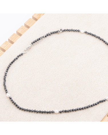Collana con Cristalli Neri E Perle Di Maiorca Con Chiusura e Catenina In Acciaio Rodiato 10pz-COLLANE BIJOUX | Worldofjewel.com