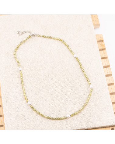 Collana con Cristalli Oliva E Perle Di Maiorca Con Chiusura e Catenina In Acciaio Rodiato 10pz-COLLANE BIJOUX | Worldofjewel.com