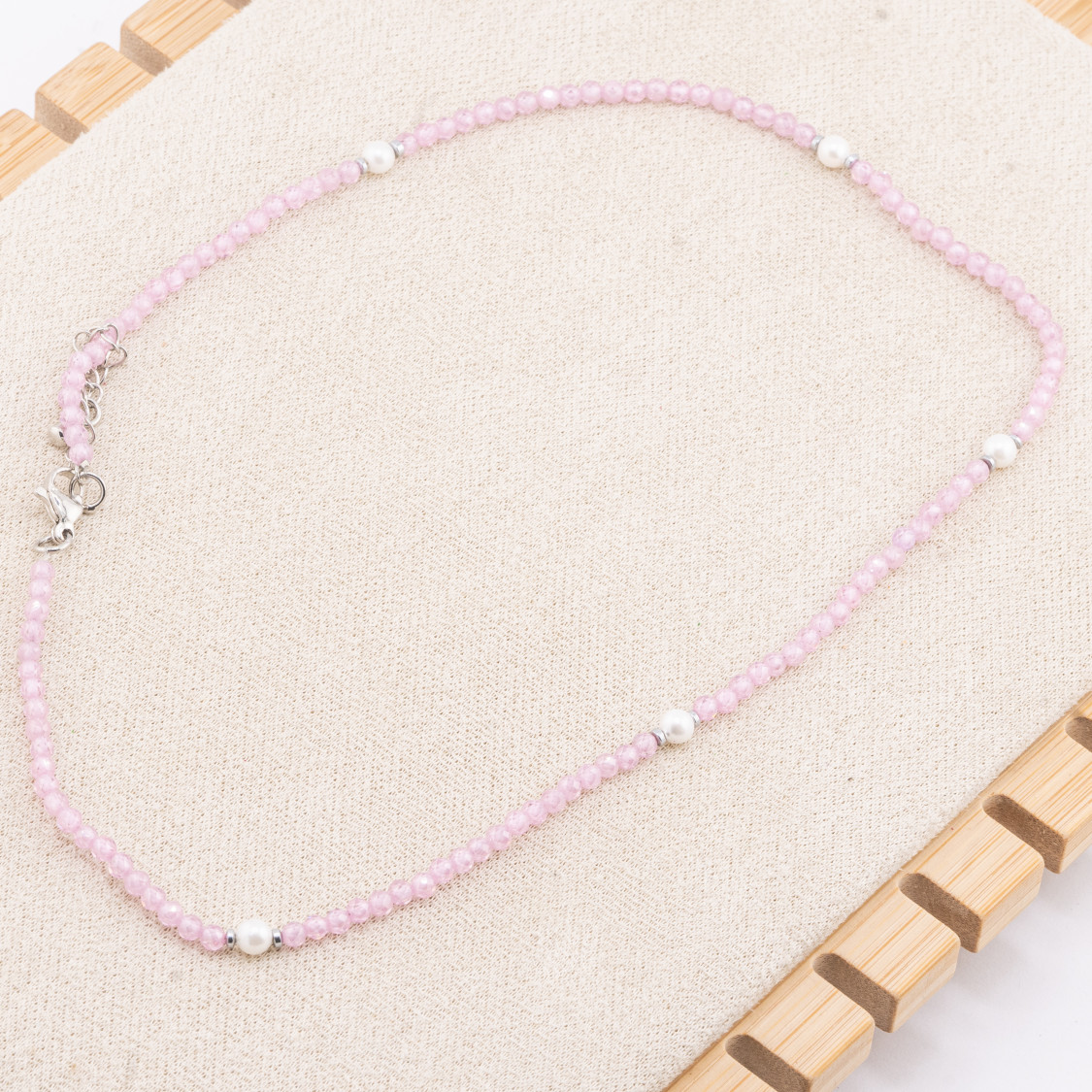Collana con Cristalli Rosa E Perle Di Maiorca Con Chiusura e Catenina In Acciaio Rodiato 10pz-COLLANE BIJOUX | Worldofjewel.com