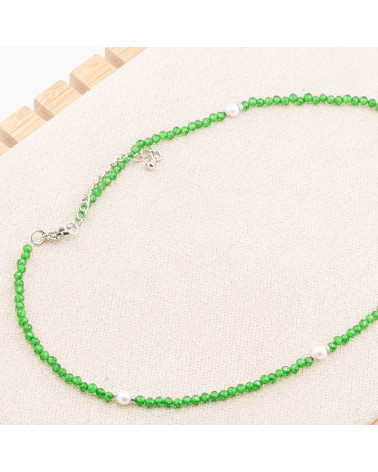 Collana con Cristalli Smeraldo E Perle Di Maiorca Con Chiusura e Catenina In Acciaio Rodiato 10pz-COLLANE BIJOUX | Worldofjewel.com