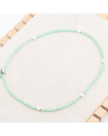 Collana con Cristalli Verdi Chiaro E Perle Di Maiorca Con Chiusura e Catenina In Acciaio Rodiato 10pz-COLLANE BIJOUX | Worldofjewel.com