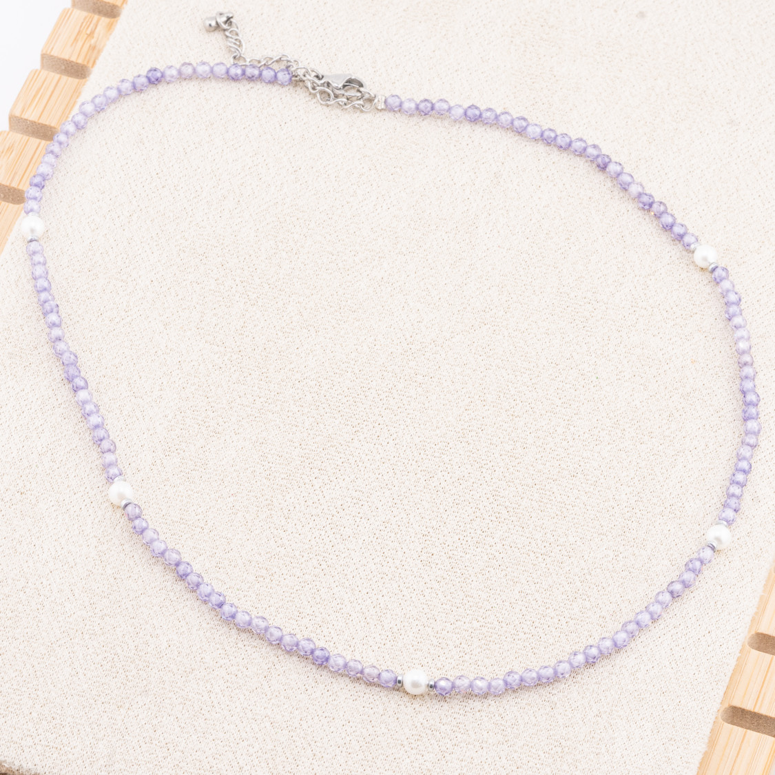 Collana con Cristalli Viola E Perle Di Maiorca Con Chiusura e Catenina In Acciaio Rodiato 10pz-COLLANE BIJOUX | Worldofjewel.com