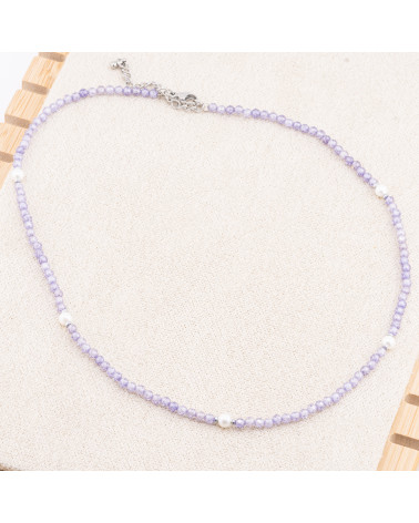 Collana con Cristalli Viola E Perle Di Maiorca Con Chiusura e Catenina In Acciaio Rodiato 10pz-COLLANE BIJOUX | Worldofjewel.com