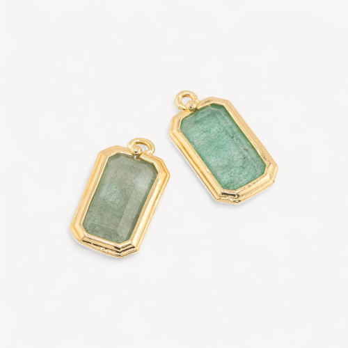 Colgante de bronce con piedras duras rectangulares de 11 x 20 mm (10 unidades de aventurina)