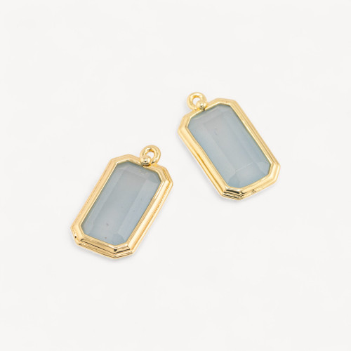 Bronze Pendant Component with Hard Stones Rectangle 11x20mm 10pcs Chalcedony