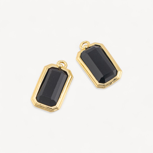Colgante de bronce con piedras duras rectangulares de 11 x 20 mm (10 unidades de ónix negro)