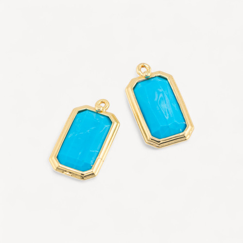 Colgante de bronce con piedras duras, rectangular, 11 x 20 mm, 10 unidades, pasta turquesa