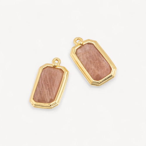 10pcs Pink Moonstone Rectangle 11x20mm Bronze Pendant Component