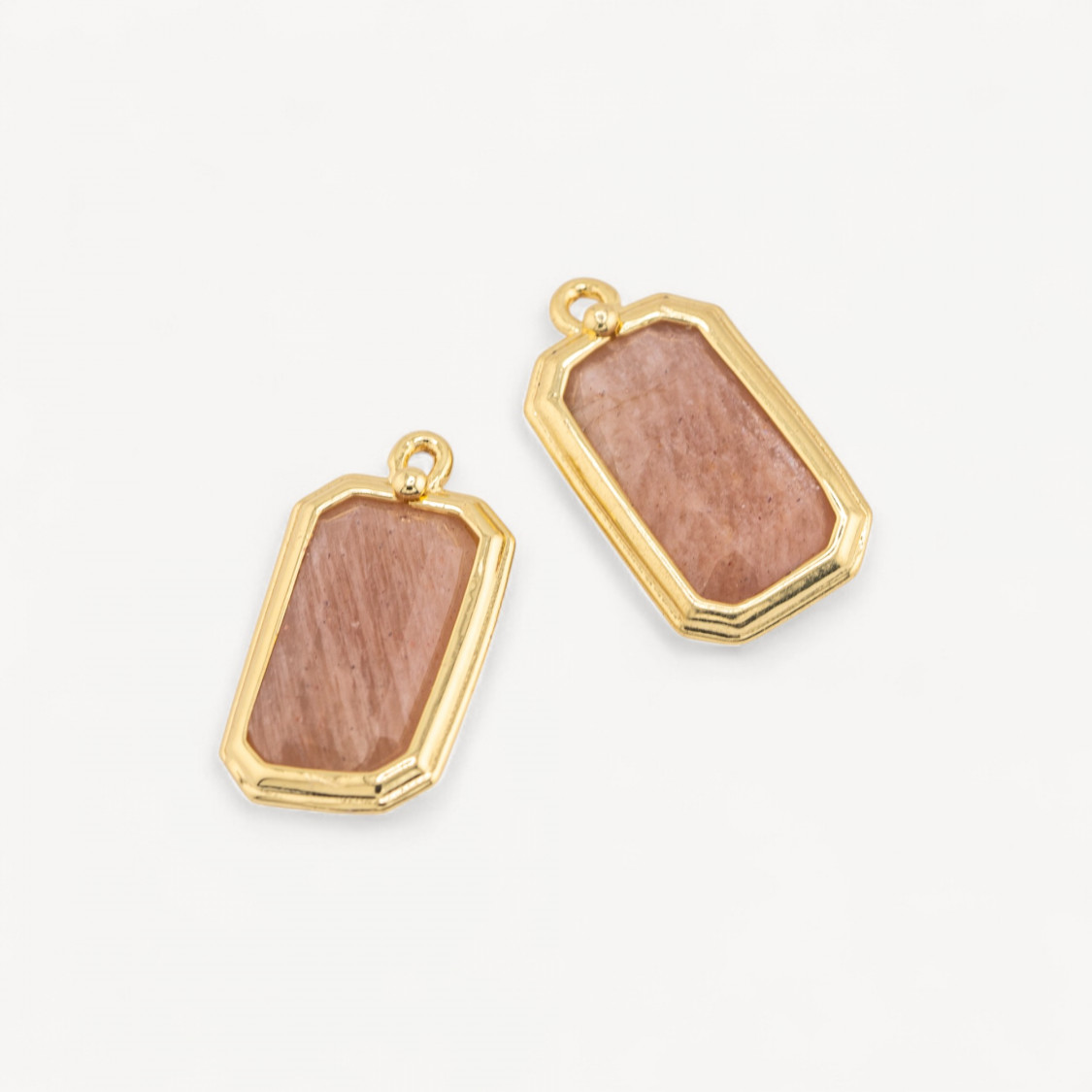 10pcs Pink Moonstone Rectangle 11x20mm Bronze Pendant Component-LINKS CZ CRYSTALS ALYSSA LINE | Worldofjewel.com