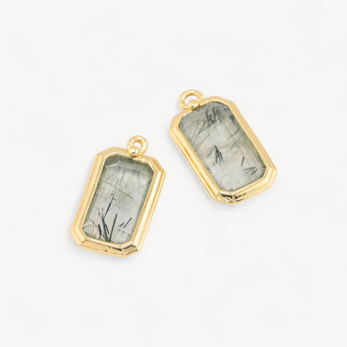 Colgante de bronce con piedras preciosas rectangulares de 11 x 20 mm, 10 unidades, Prenite