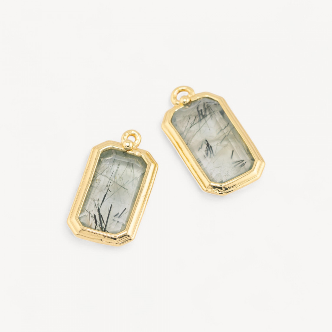 Colgante de bronce con piedras preciosas rectangulares de 11 x 20 mm, 10 unidades, Prenite-ENLACES CRISTALES CZ LÍNEA ALYSSA | Worldofjewel.com