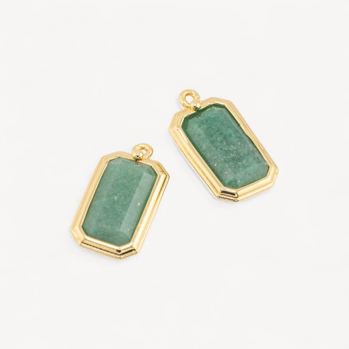 10 colgantes rectangulares de cuarzo fresa verde de 11 x 20 mm de bronce con piedras semipreciosas.