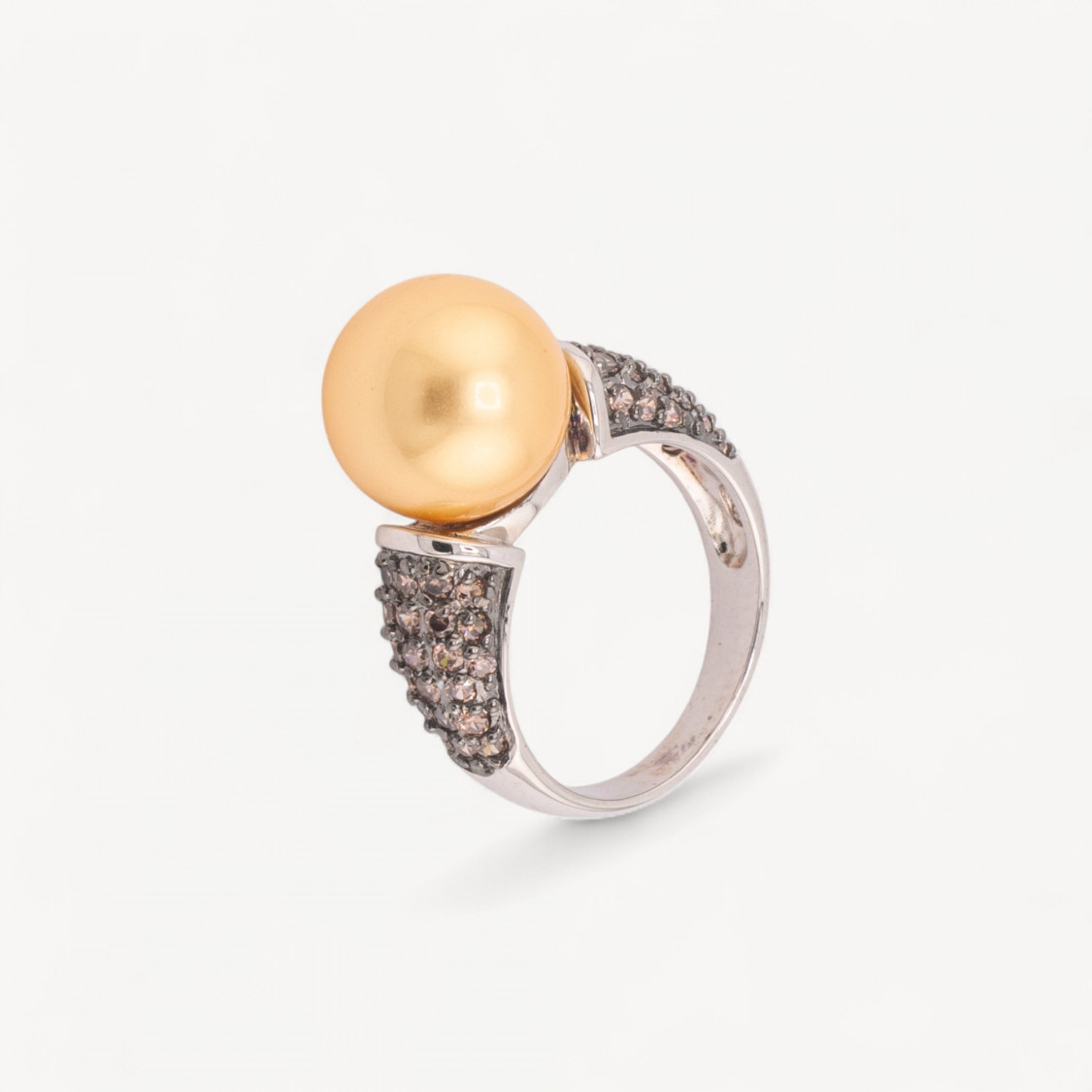 Anello Di Argento 925 Con Zirconi Incastonati Arancioni e Perla Naturale Dorata n129 Rodiato-ANILLOS DE PLATA 925 | Worldofjewel.com