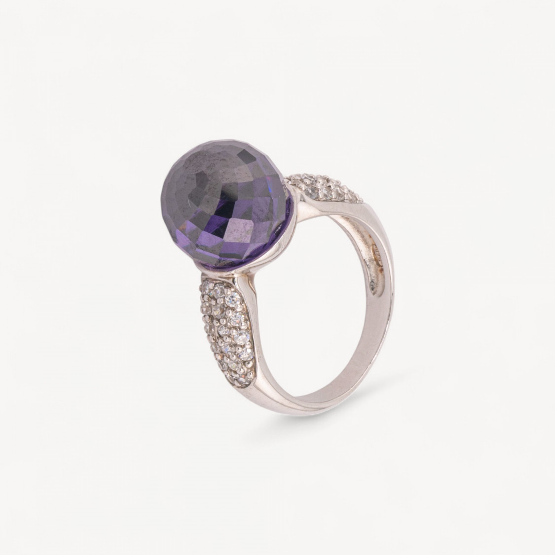 925er Silberring mit Zirkonia und violettem Kristall, rhodiniert (N130)-RINGE AUS 925 SILBER | Worldofjewel.com