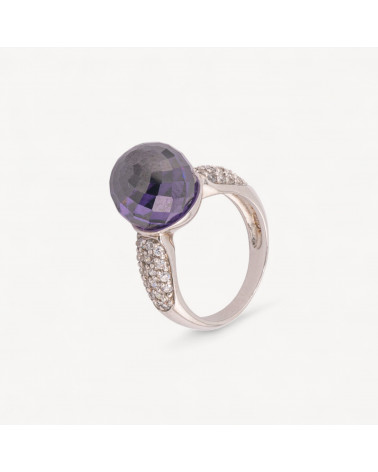 Anello Di Argento 925 Con Zirconi Incastonati e Cristallo Viola n130 Rodiato-BAGUES EN ARGENT 925 | Worldofjewel.com