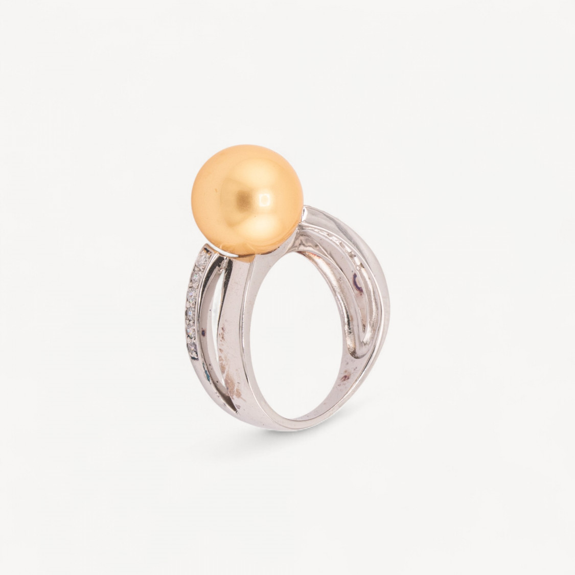 Anello Di Argento 925 Con Zirconi Incastonati e Perla Di Maiorca Dorata n132 Rodiato Taglia 58-ANELLI DI ARGENTO 925 | Worldofjewel.com