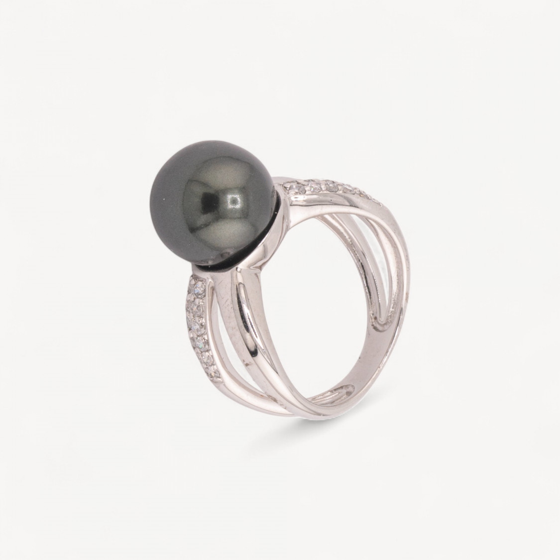 Anello Di Argento 925 Con Zirconi Incastonati e Perla Di Maiorca Tahiti n133 Rodiato-ANELLI DI ARGENTO 925 | Worldofjewel.com