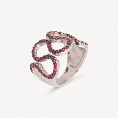 Bague en argent 925 sertie de zirconiums cubiques fuchsia n125, plaquée rhodium