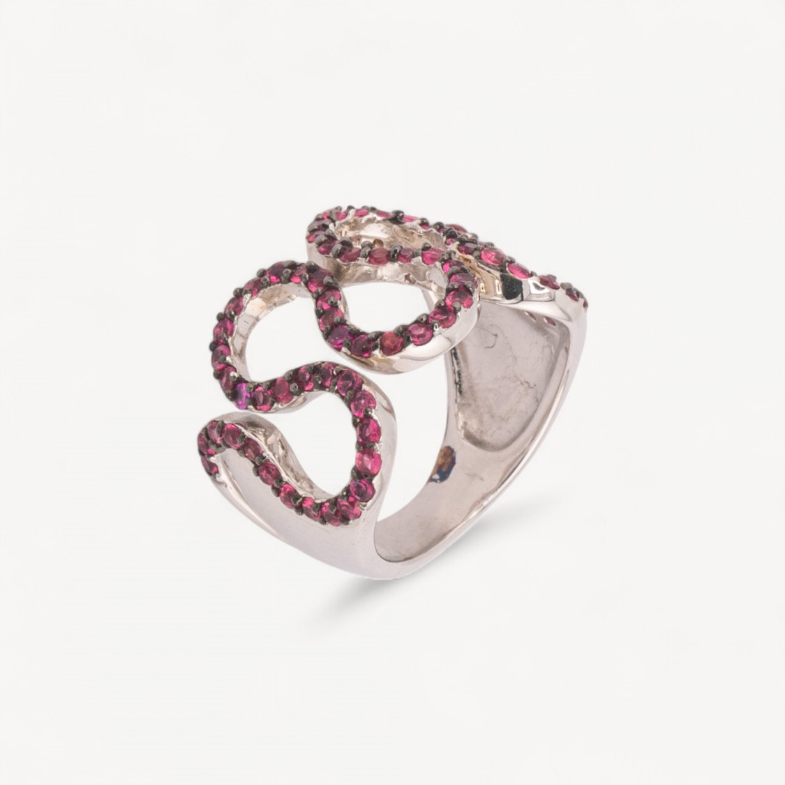 Anello Di Argento 925 Con Zirconi Incastonati Fucsia n125 Rodiato-ANILLOS DE PLATA 925 | Worldofjewel.com