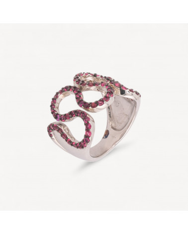 Anello Di Argento 925 Con Zirconi Incastonati Fucsia n125 Rodiato-ANILLOS DE PLATA 925 | Worldofjewel.com